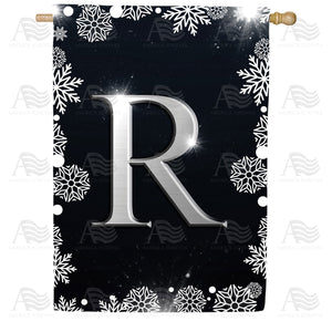 Silver Snowflakes Monogram Double Sided House Flag