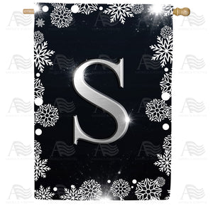 Silver Snowflakes Monogram Double Sided House Flag