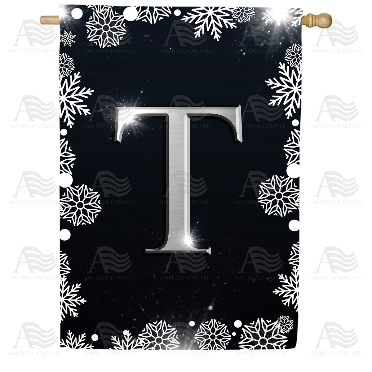 Silver Snowflakes Monogram Double Sided House Flag
