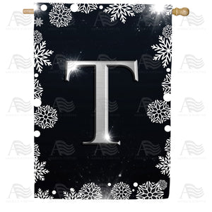 Silver Snowflakes Monogram Double Sided House Flag