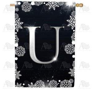 Silver Snowflakes Monogram Double Sided House Flag