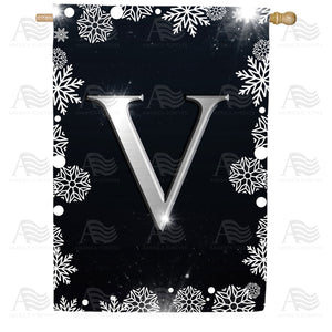 Silver Snowflakes Monogram Double Sided House Flag
