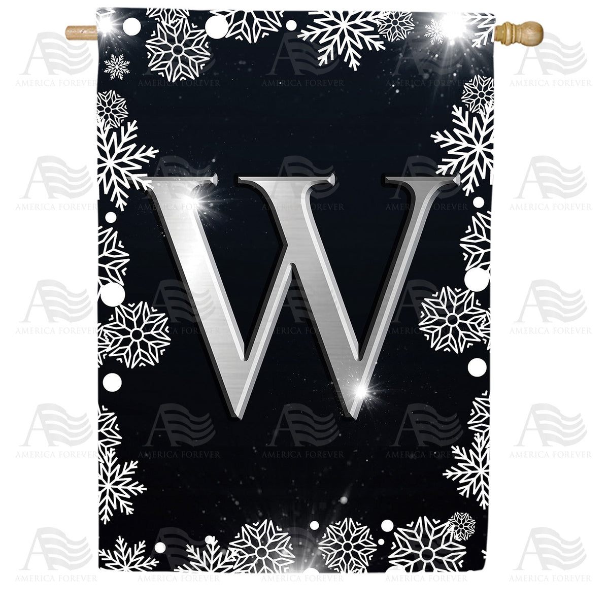 Silver Snowflakes Monogram Double Sided House Flag