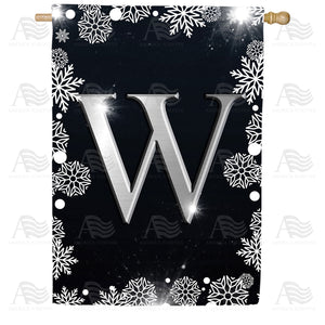 Silver Snowflakes Monogram Double Sided House Flag