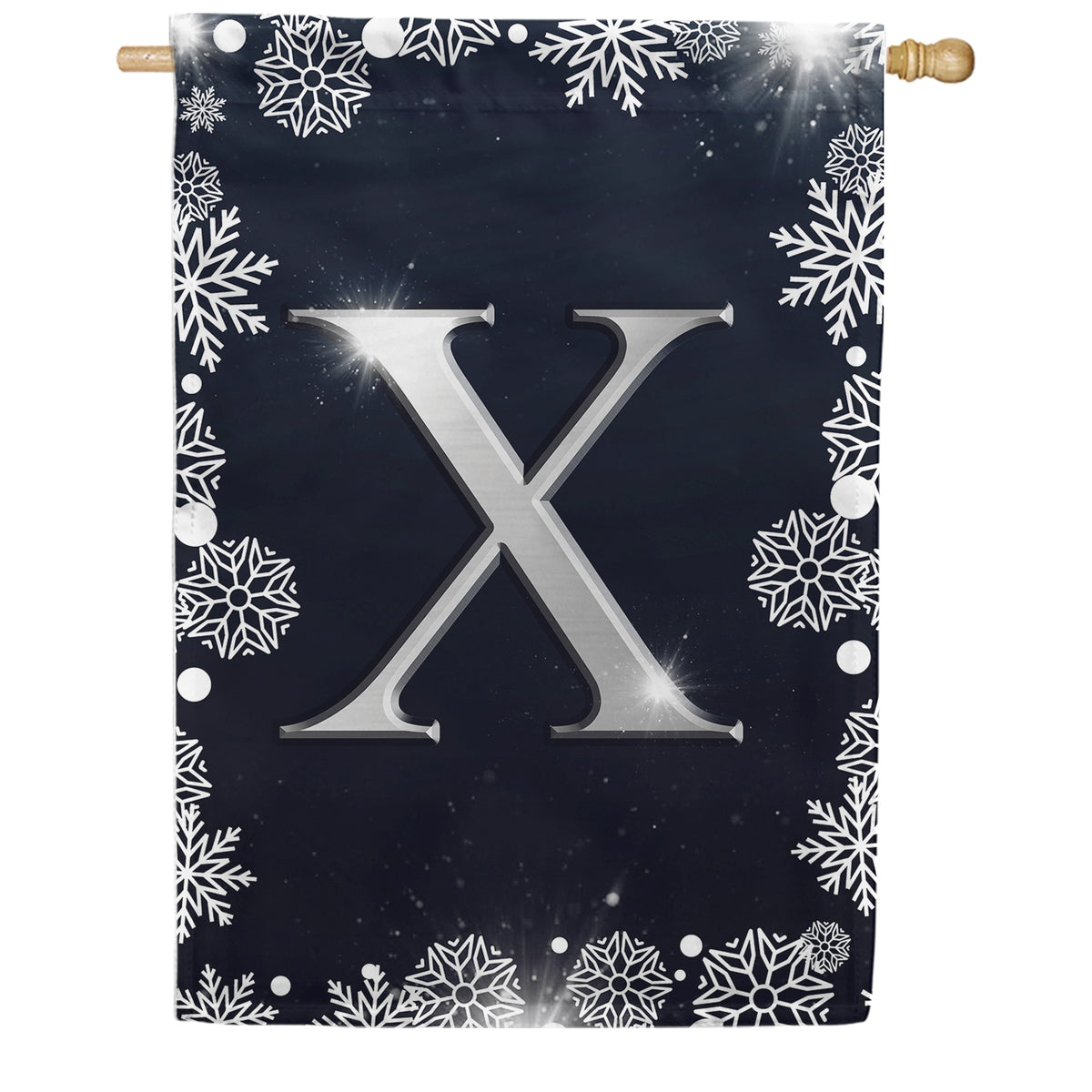 Silver Snowflakes Monogram Double Sided House Flag