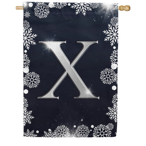 Silver Snowflakes Monogram Double Sided House Flag