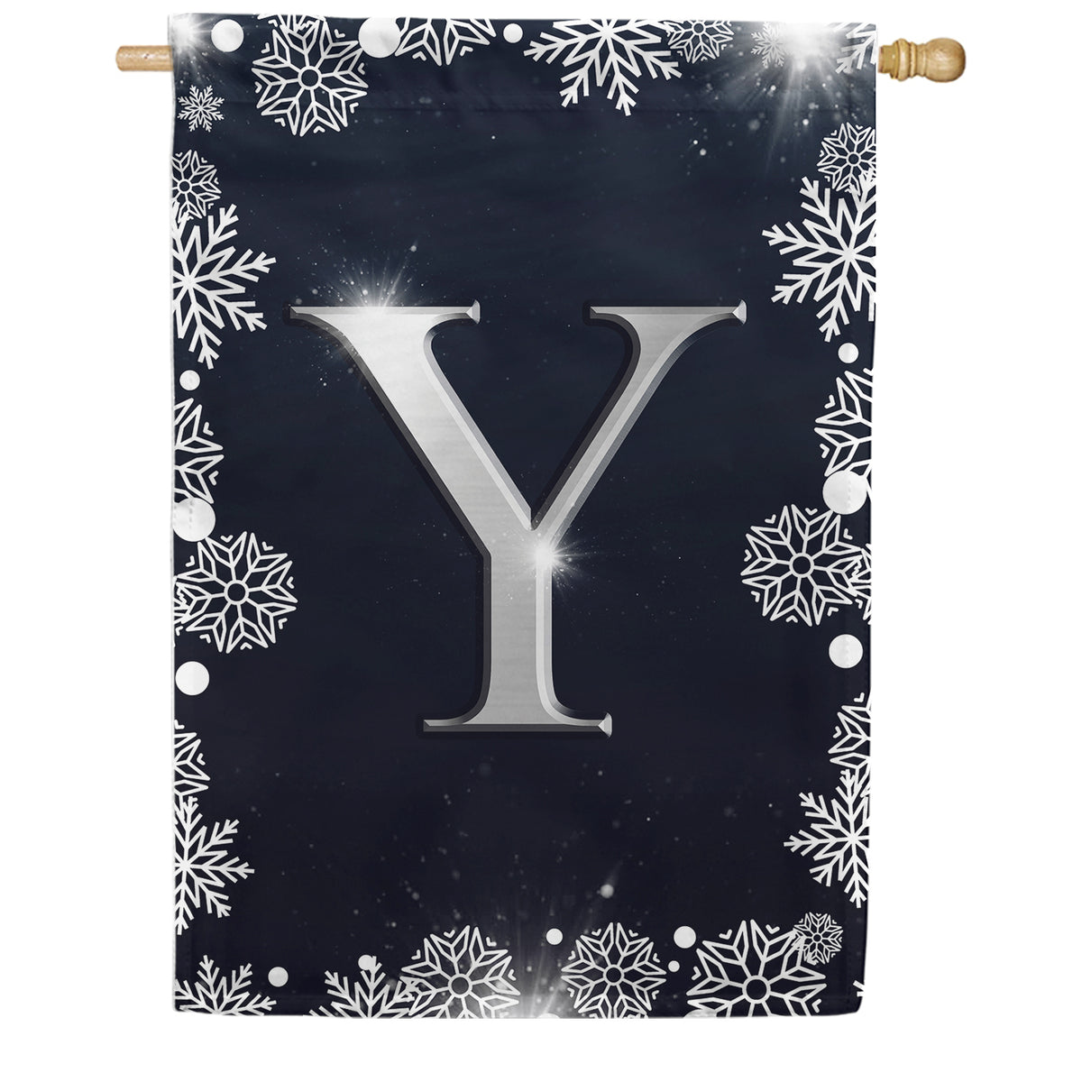 Silver Snowflakes Monogram Double Sided House Flag