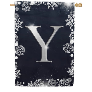 Silver Snowflakes Monogram Double Sided House Flag