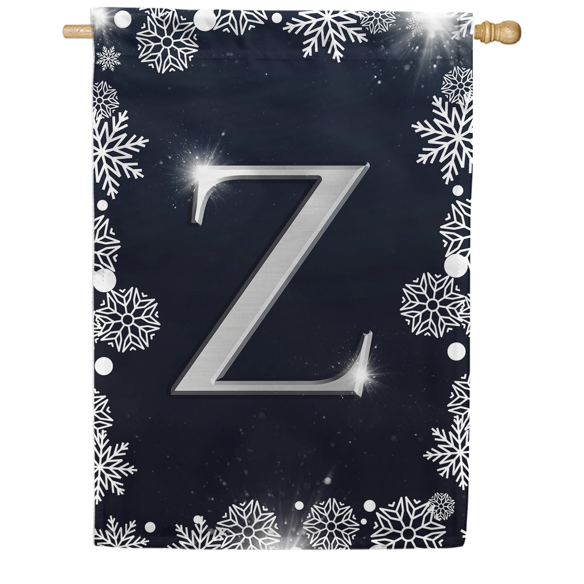 Silver Snowflakes Monogram Double Sided House Flag