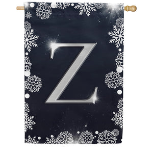 Silver Snowflakes Monogram Double Sided House Flag