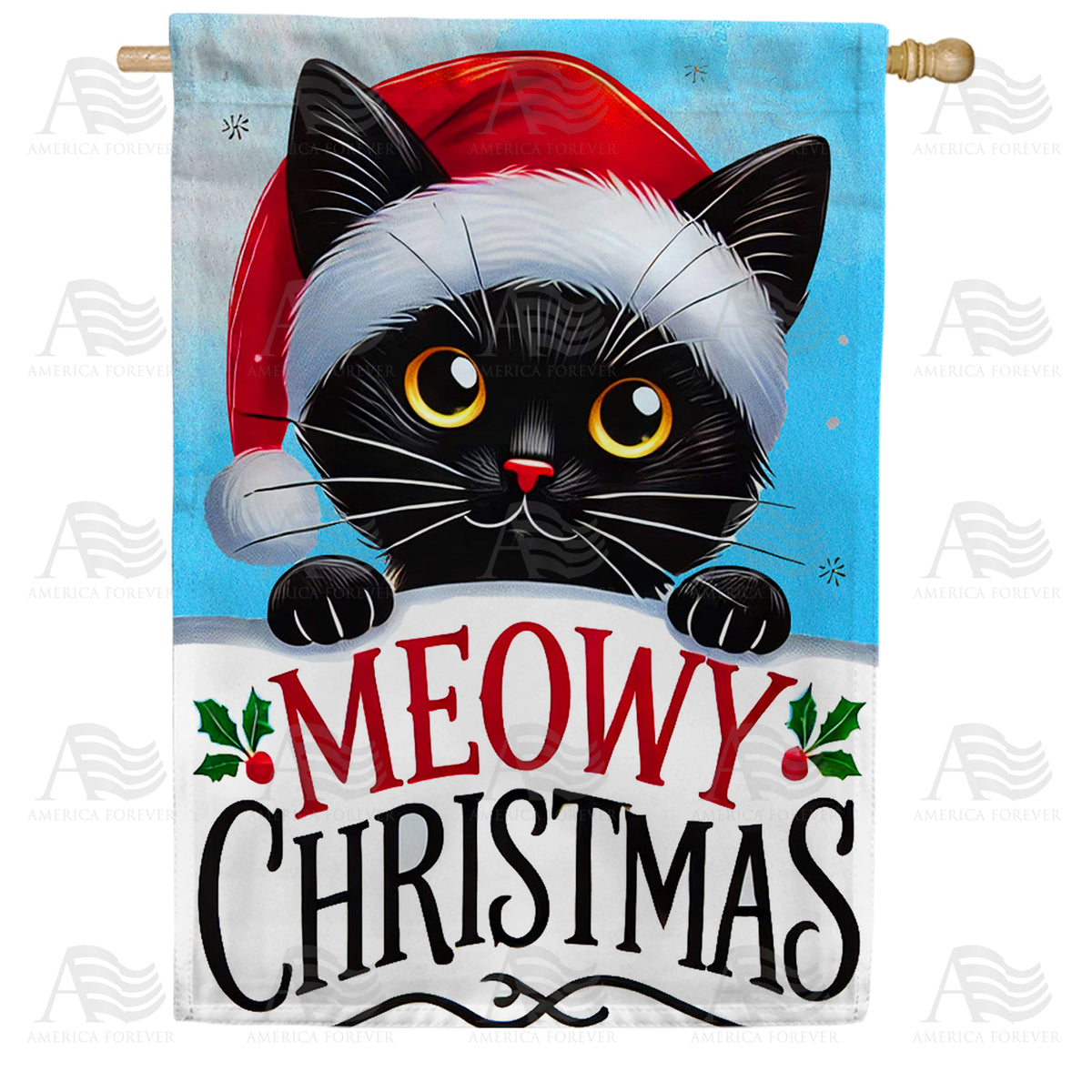 Cat Meowy Christmas Double Sided House Flag