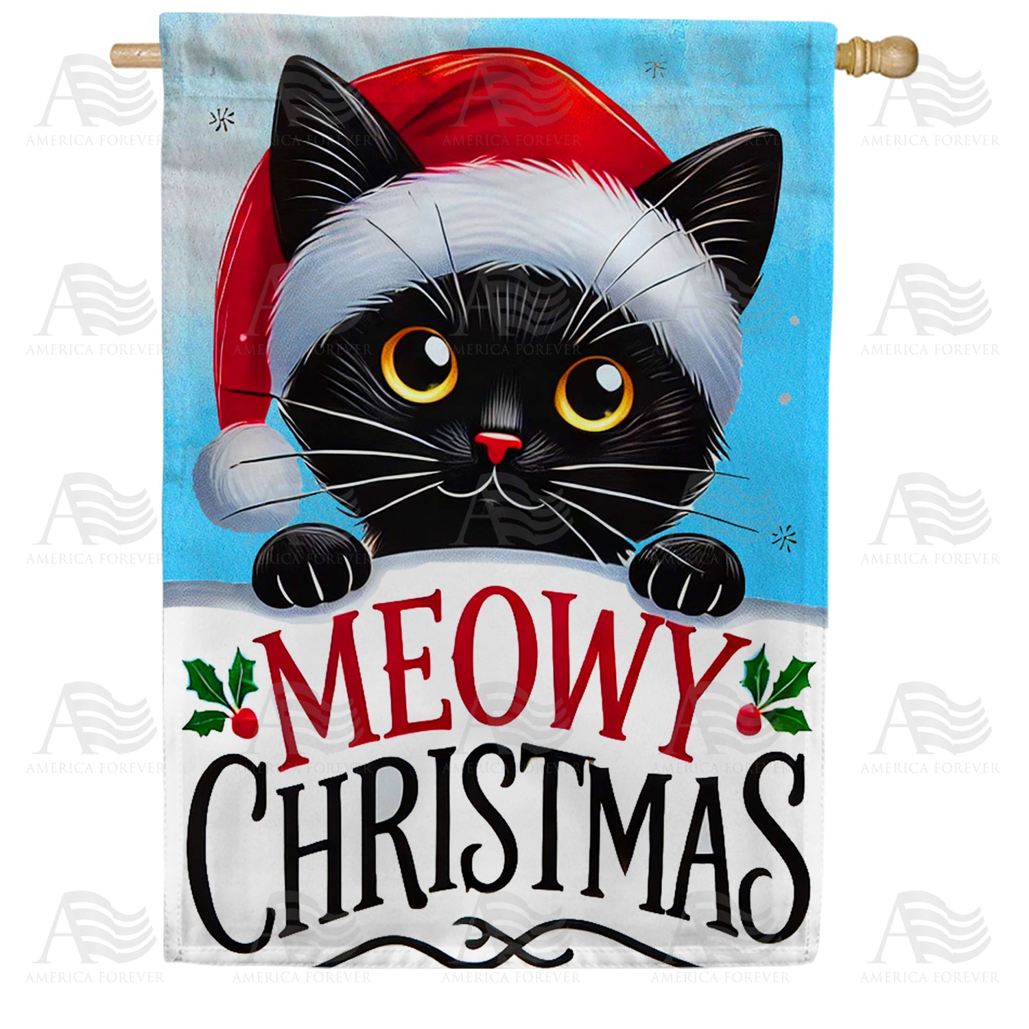 Cat Meowy Christmas Double Sided House Flag
