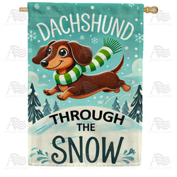 Dachshund Through The Snow Double Sided House Flag