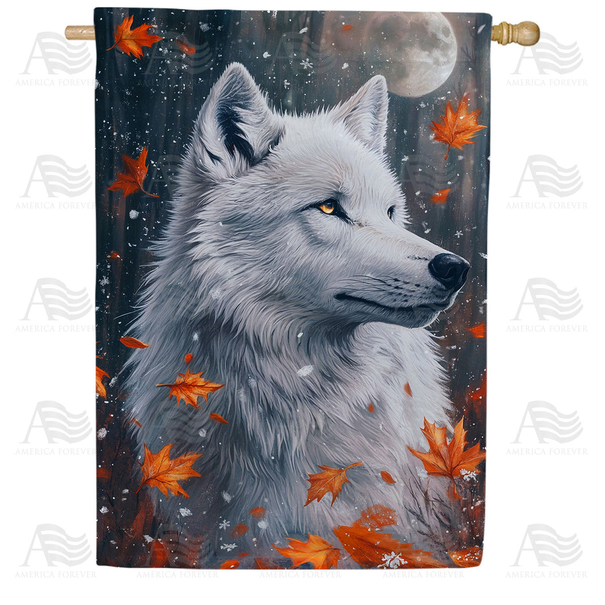 Noble Wolf Autumn Portrait Double Sided House Flag