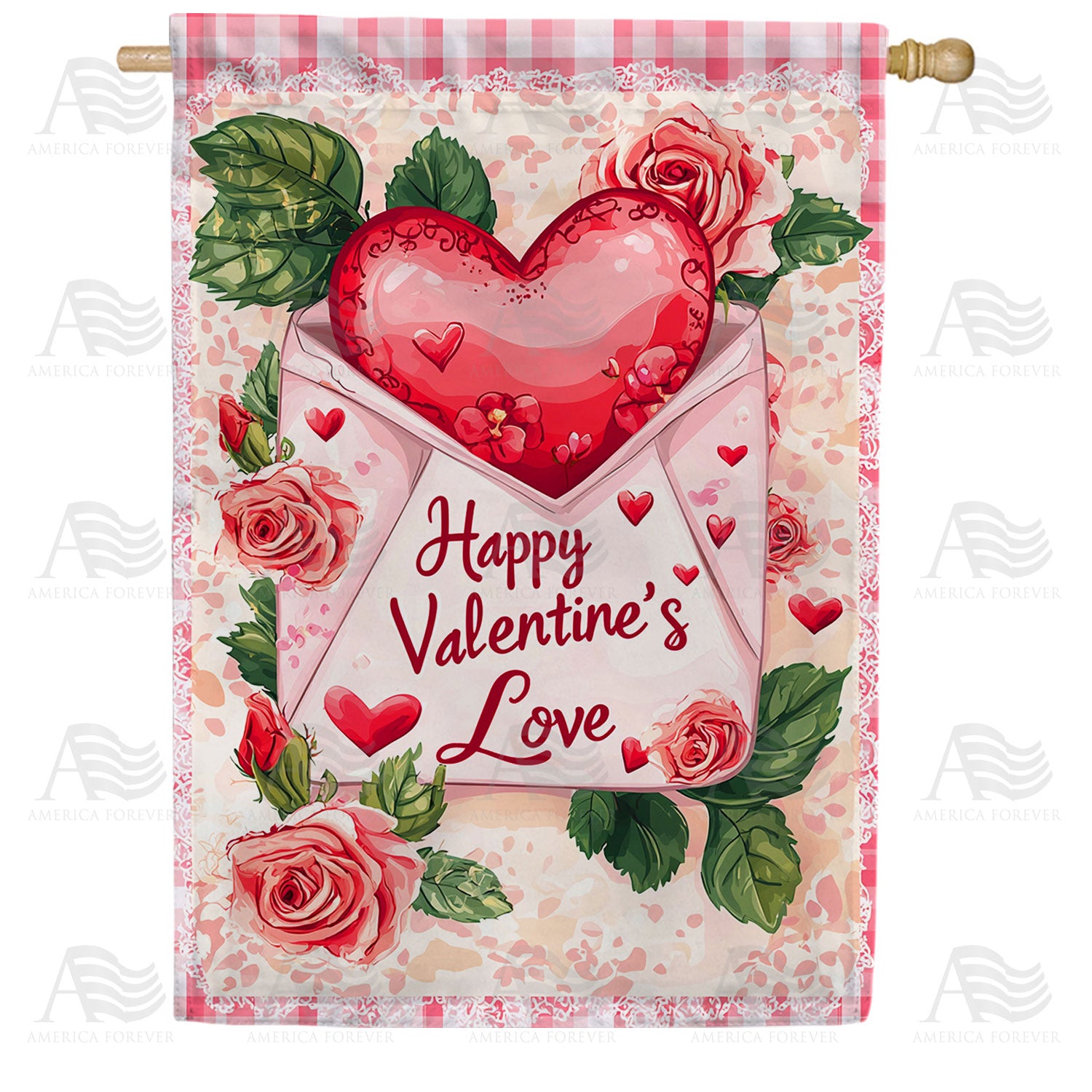 Happy Valentine's Love Rose Envelope Double Sided House Flag