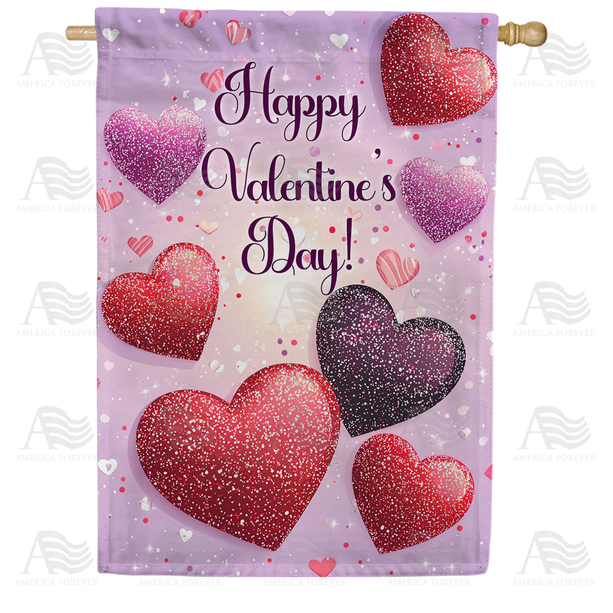 Happy Valentine's Day Glitter Hearts Double Sided House Flag