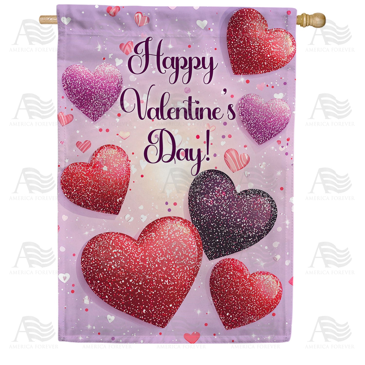 Happy Valentine's Day Glitter Hearts Double Sided House Flag