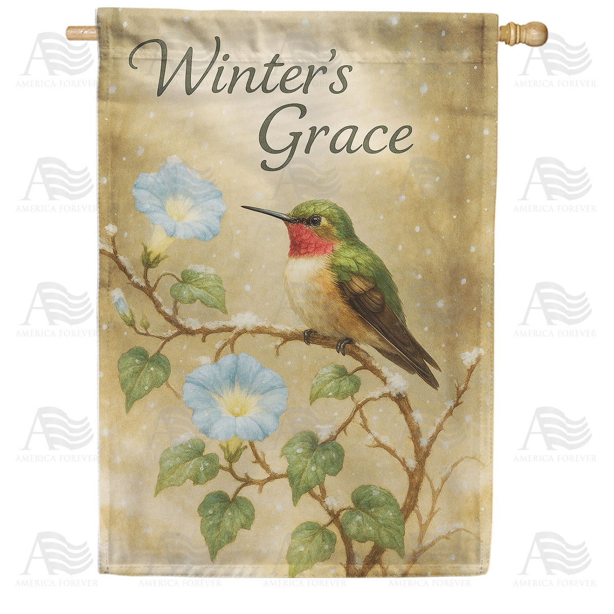 Winter's Grace Hummingbird Snow Double Sided House Flag
