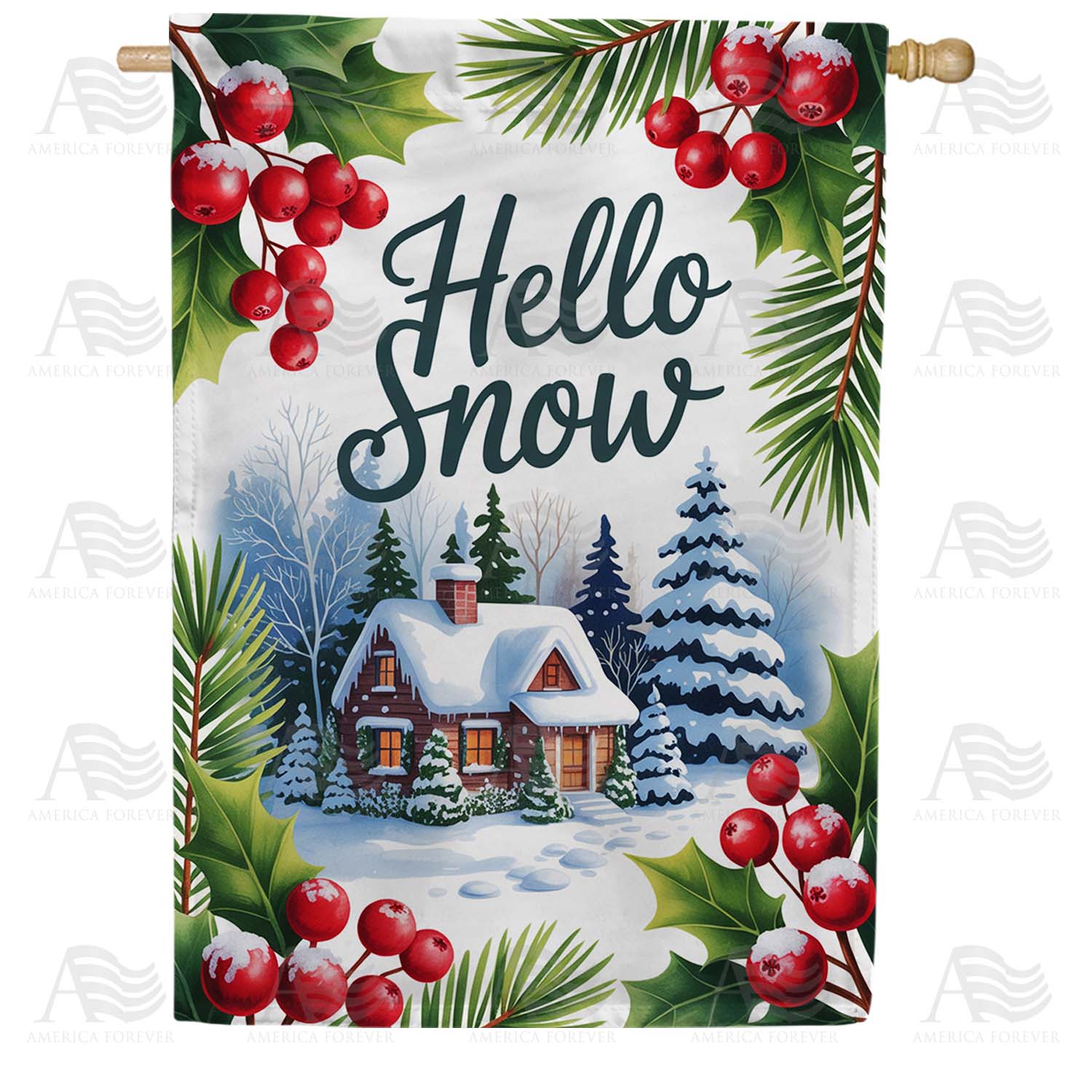 Hello Snow Winter House Flag