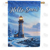 Hello Snow Winter Lighthouse House Flag