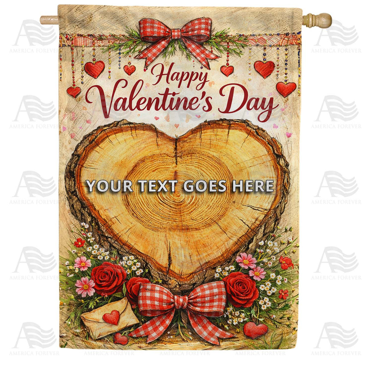 Happy Valentine's Day Wood Heart Personalized Double Sided House Flag