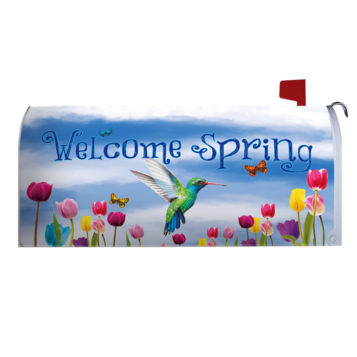 America Forever Mailbox Cover - Spring Hummingbird and Tulips