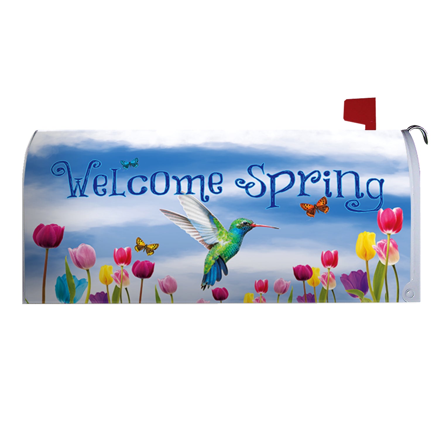 America Forever Mailbox Cover - Spring Hummingbird and Tulips