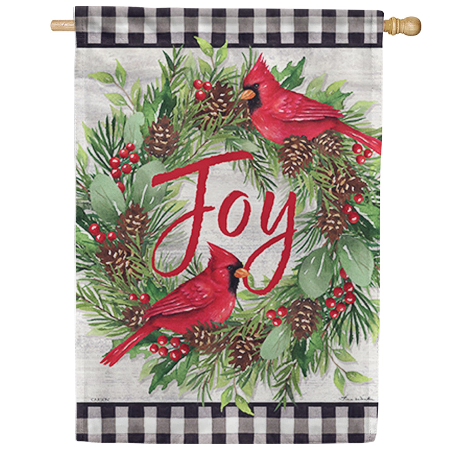 Joy Cardinal Wreath House Flag
