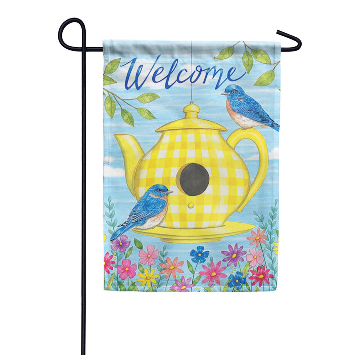 Teapot Bluebirds Garden Flag