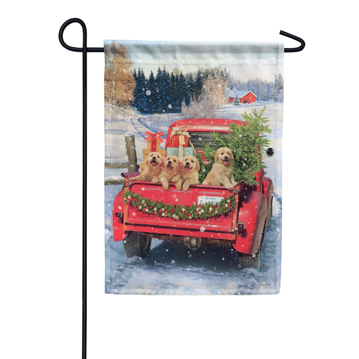 Truck of Pups Garden Flag