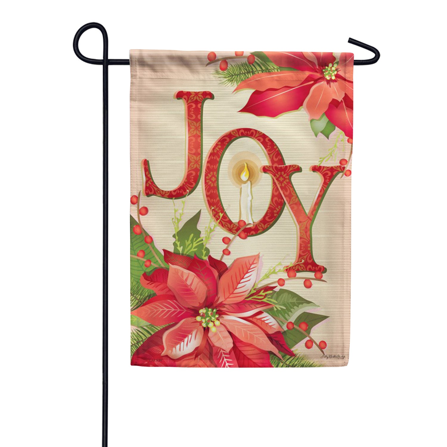 Carson Foil Garden Flag Vintage Joy Poinsettia