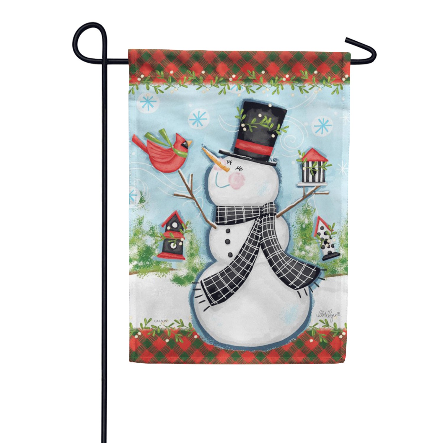 Birdhouse Snowman Garden Flag