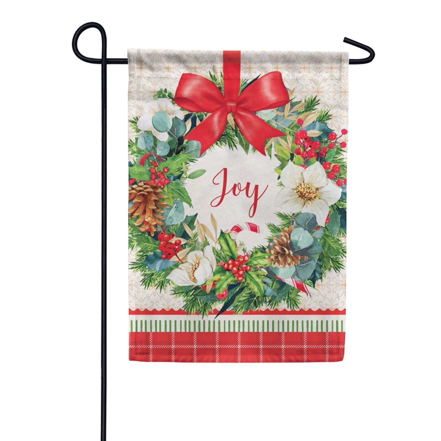 Carson Peppermint Holly Wreath Garden Flag