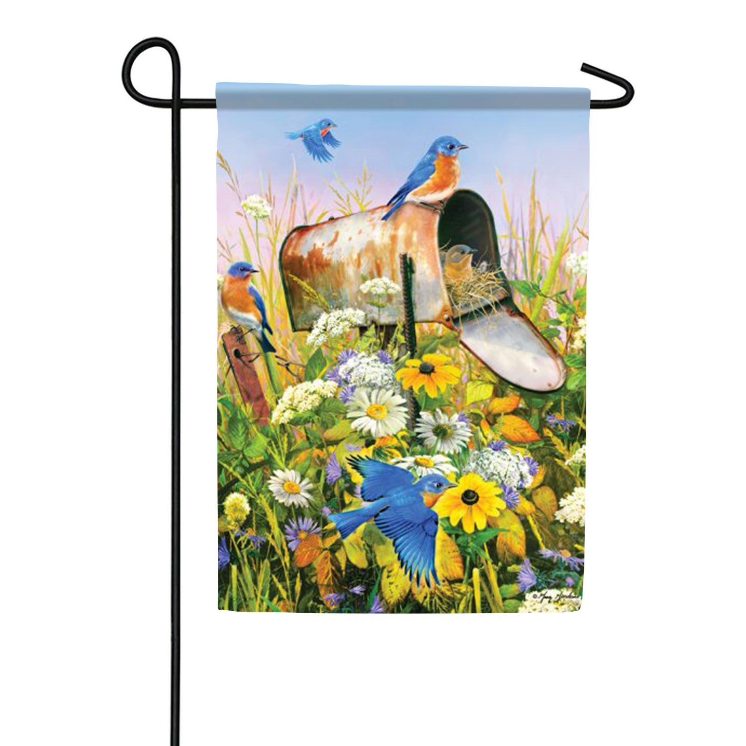 Bluebirds & Flowers Double Sided Garden Flag