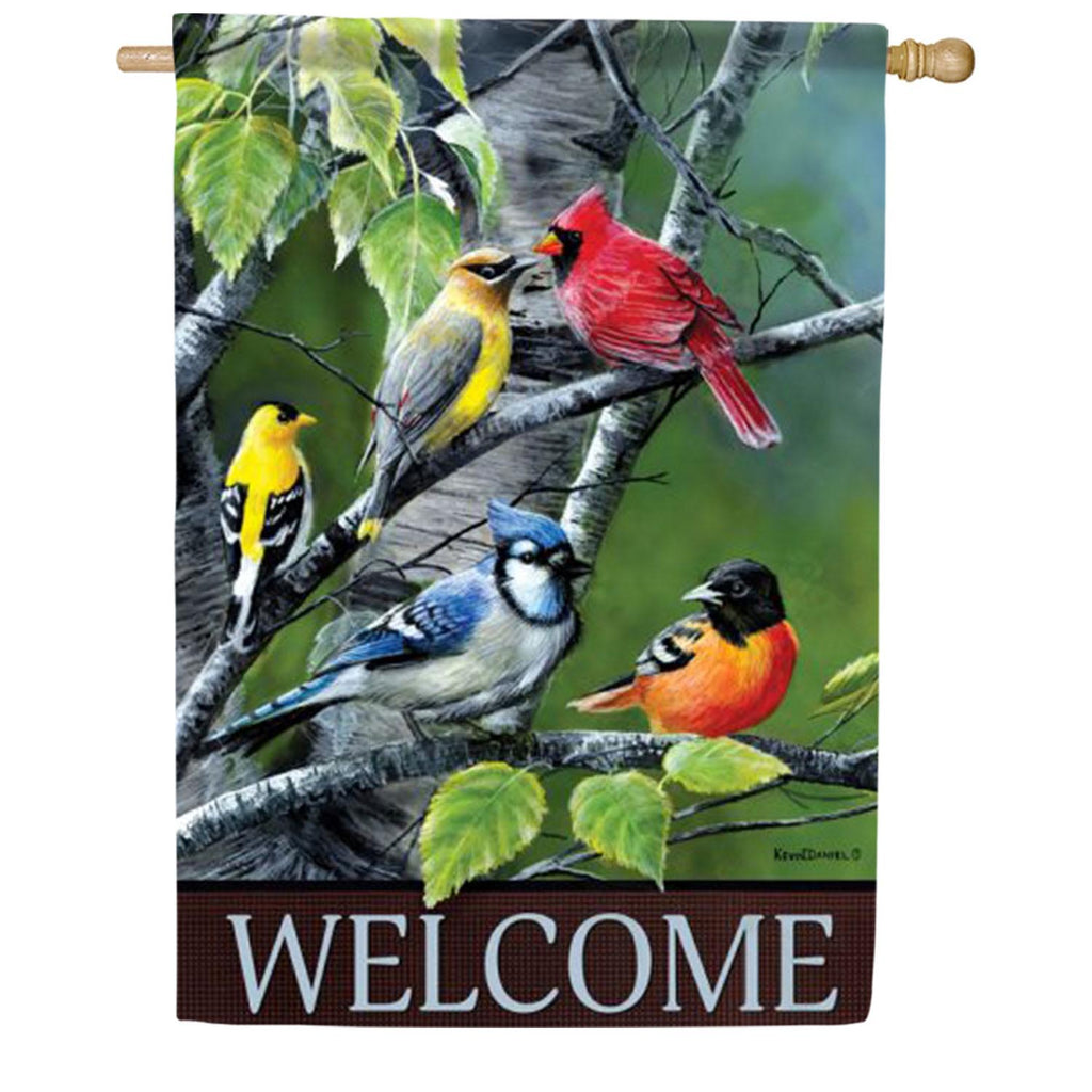 Songbirds on Birch Branches House Flag