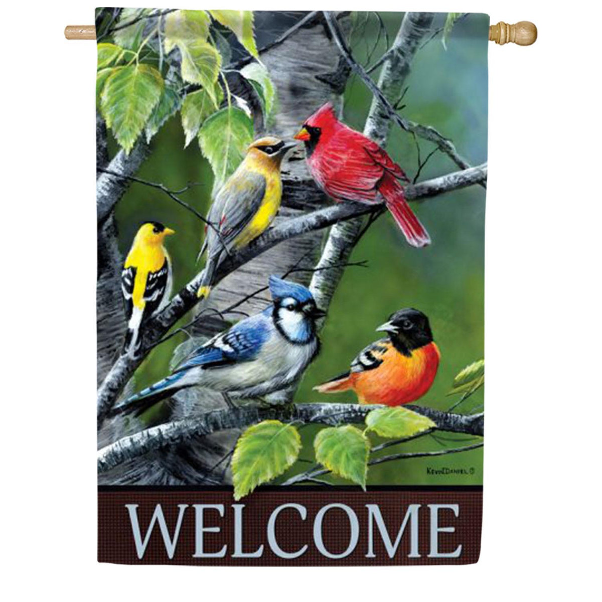 Songbirds on Birch Branches House Flag