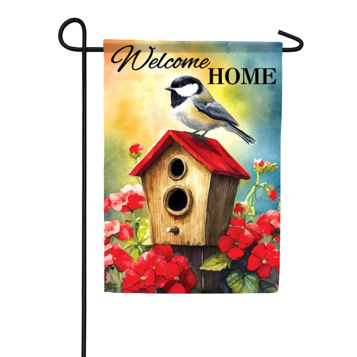 Red Roof Chickadee Garden Flag 12.5 x 18