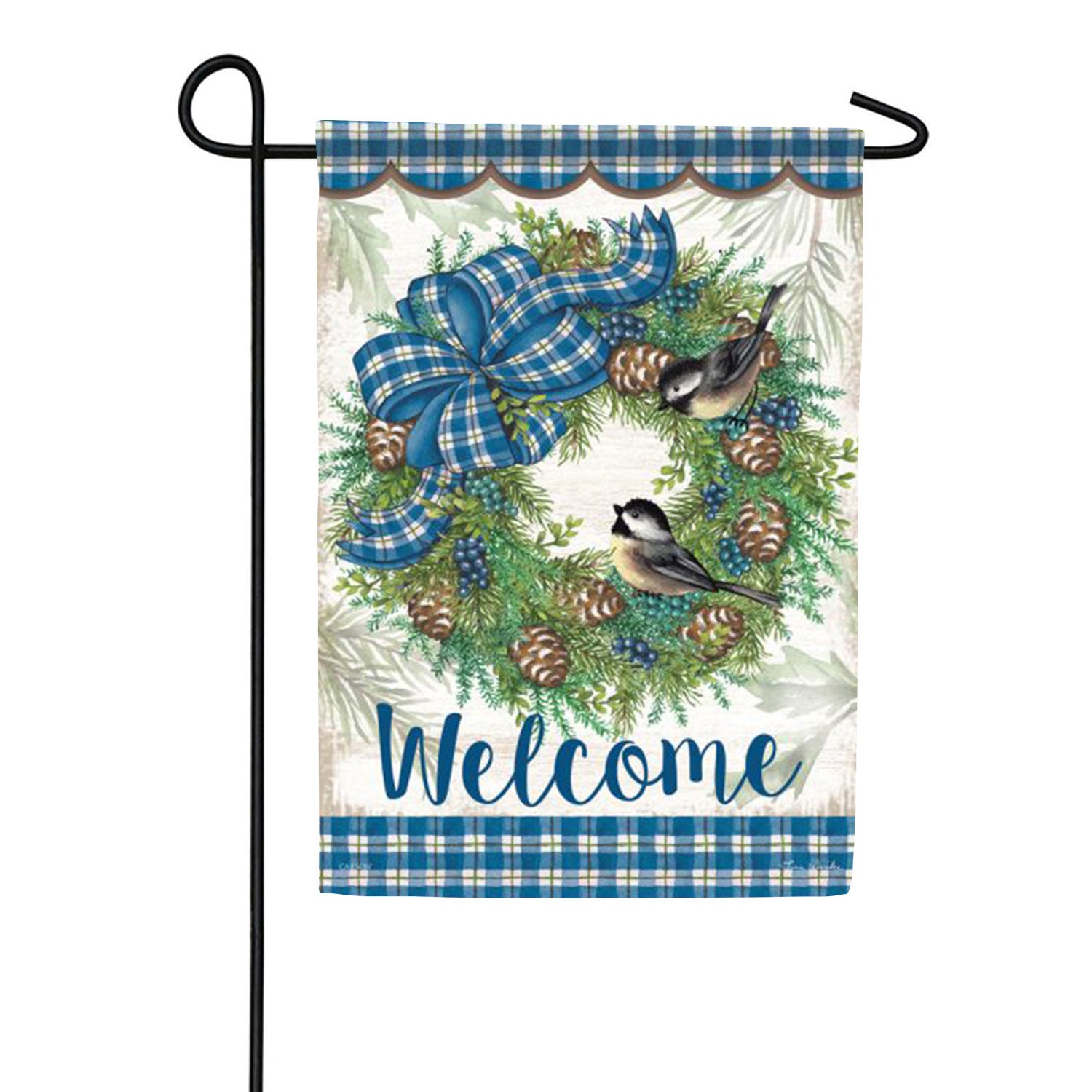 Blue Winter Wreath Garden Flag