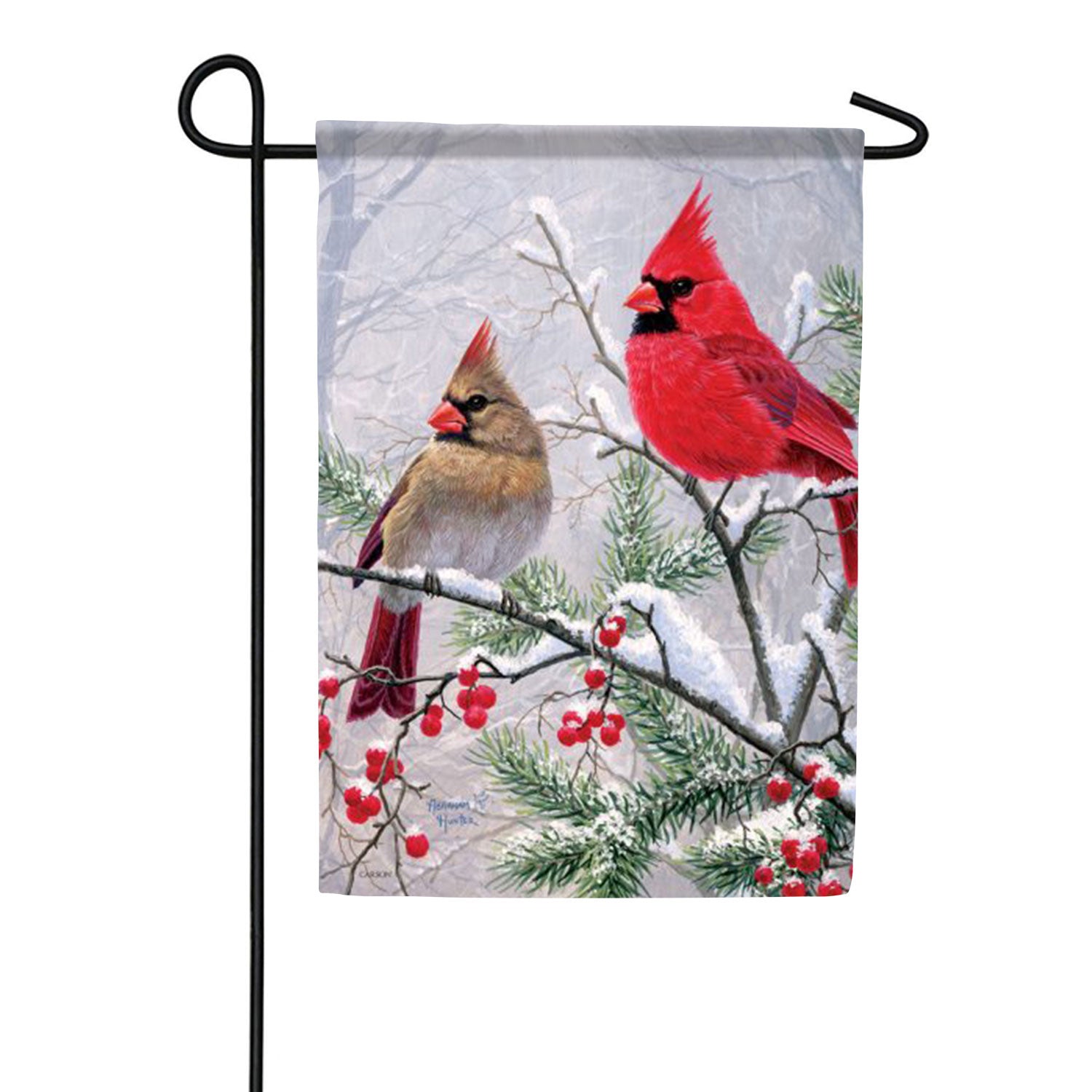 Cardinals Pine Berries Double Sided Garden Flag