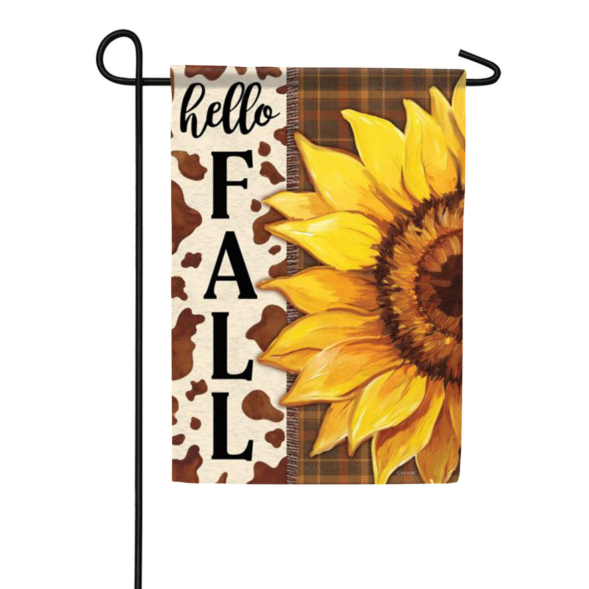 Hello Fall Cow Print Sunflower Garden Flag