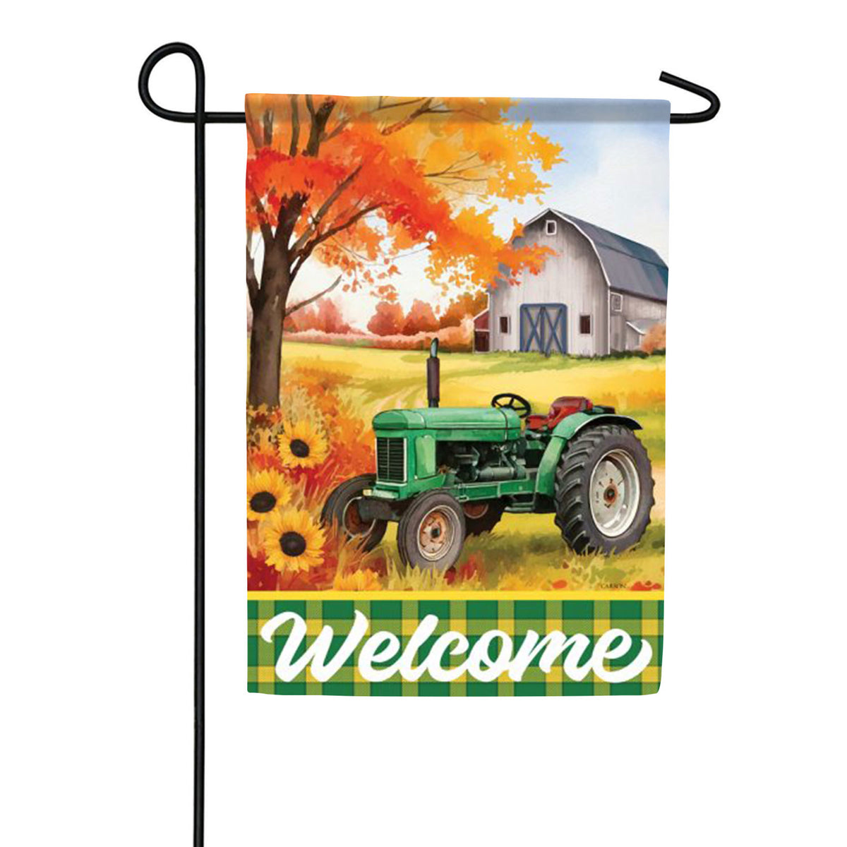 Green Tractor Welcome Garden Flag