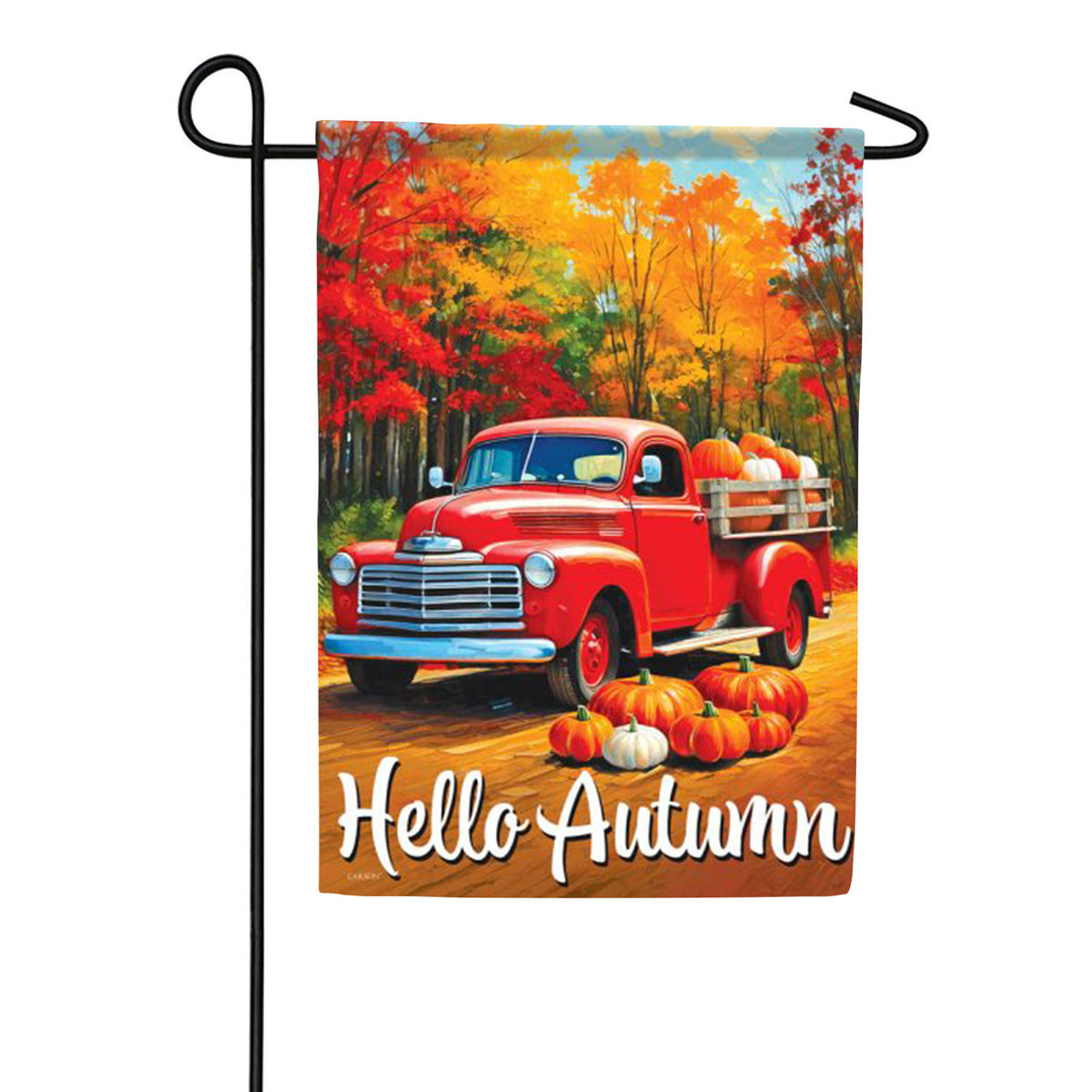 Hello Autumn Harvest Truck Garden Flag