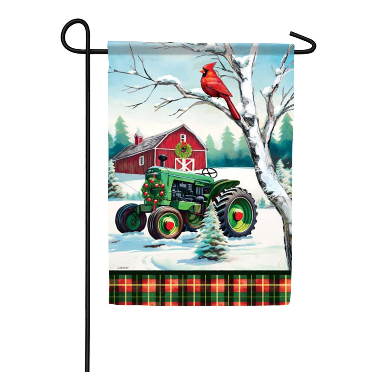 Carson Christmas Tractor Garden Flag