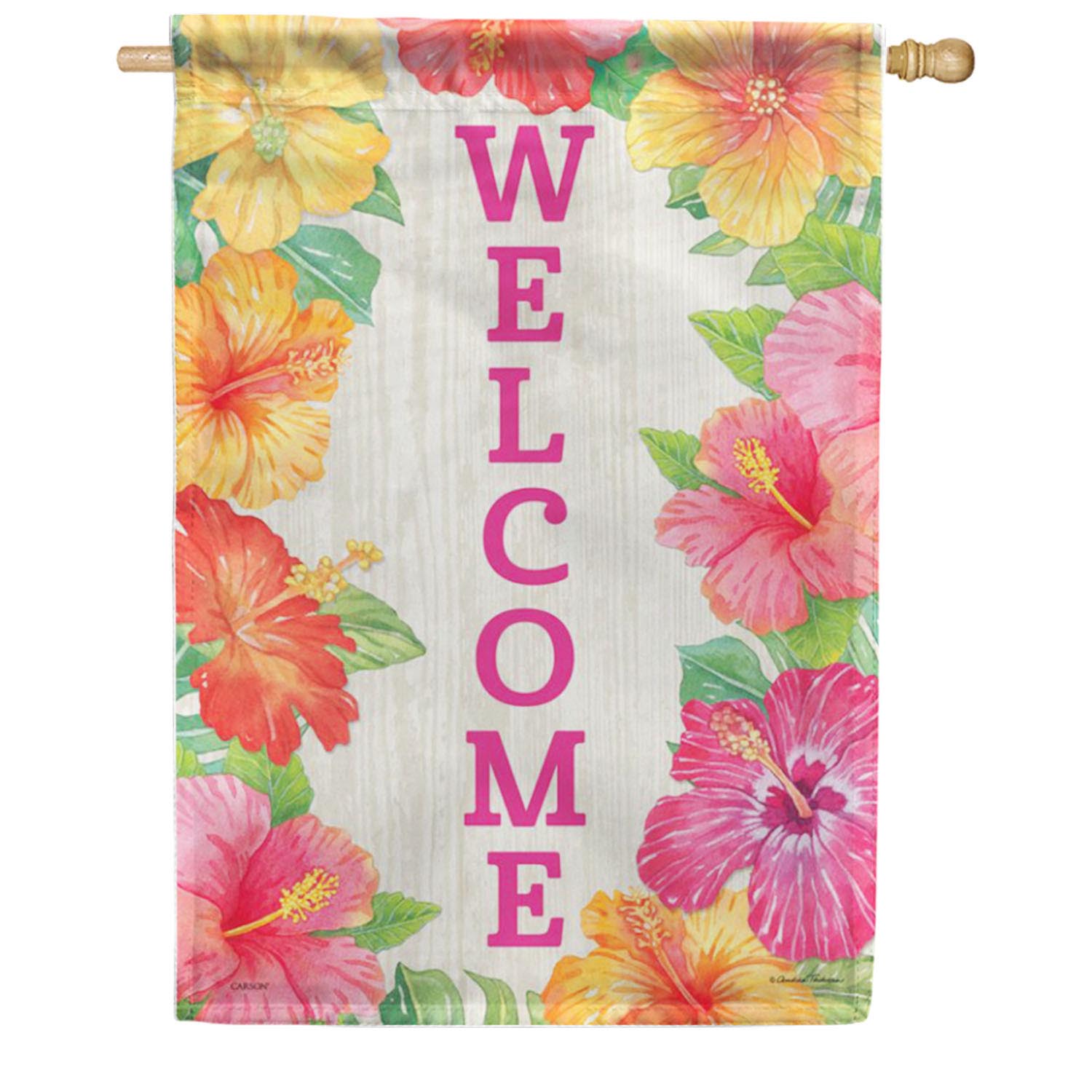 Carson House Flag - Hibiscus Welcome House Flag