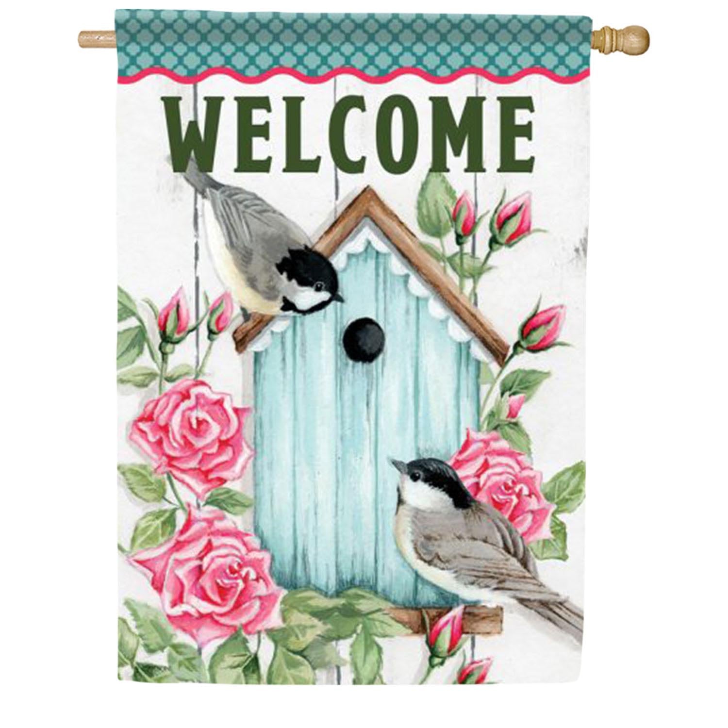 Carson House Flag - Chickadees & Birdhouse House Flag