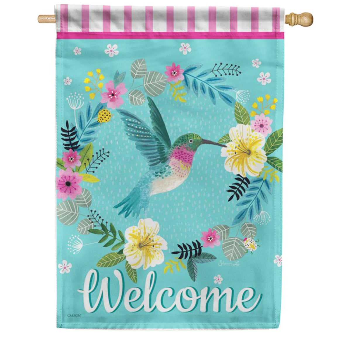 Hummingbird Wreath Double Sided House Flag