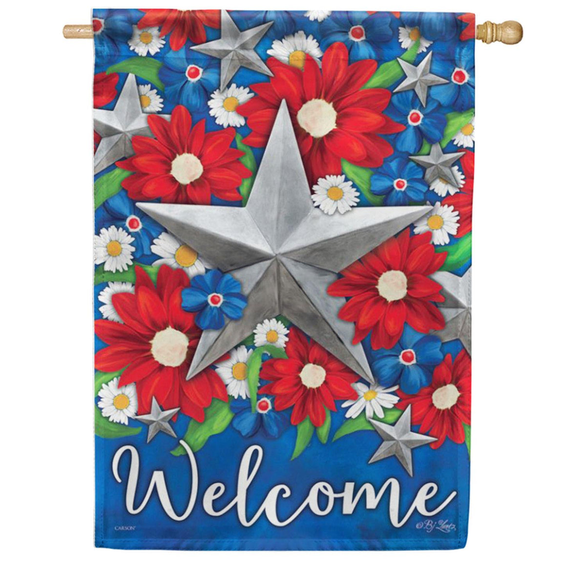 Patriotic Floral Star Double Sided House Flag