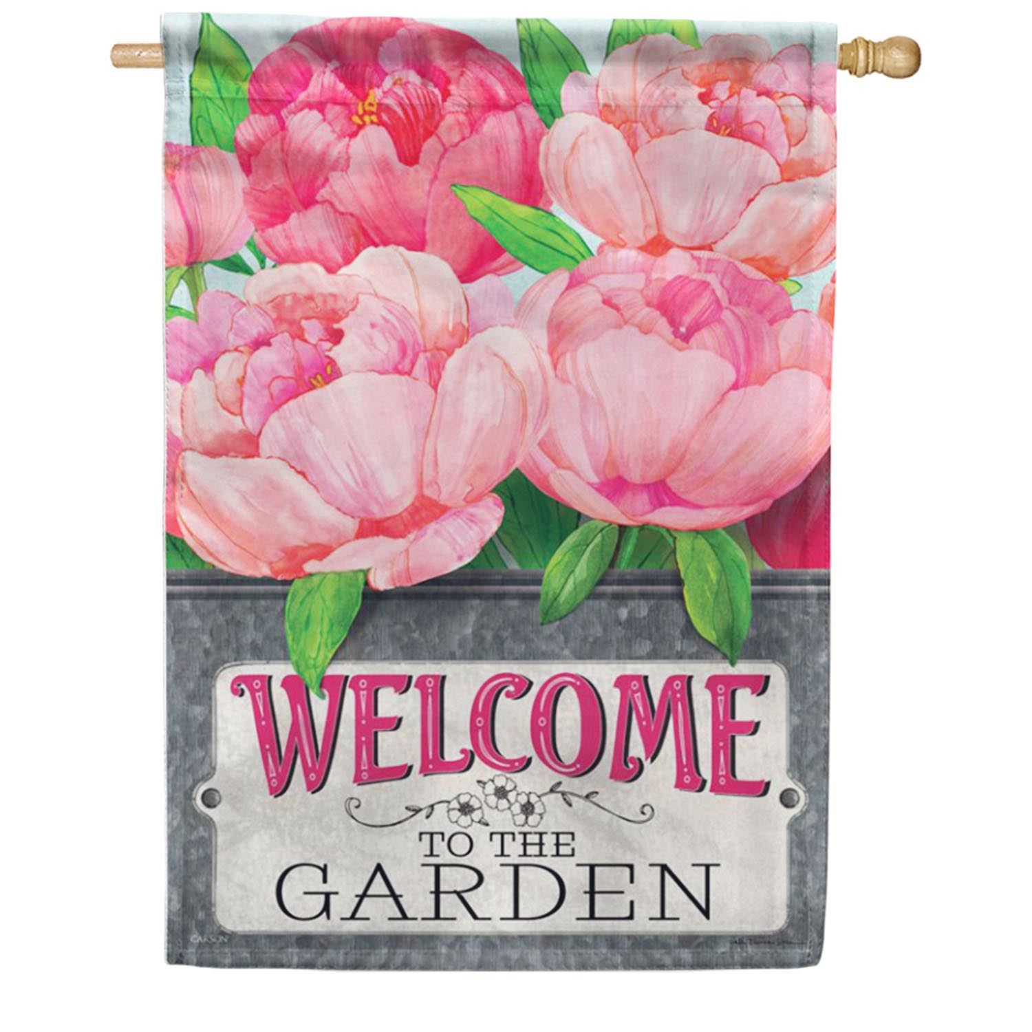 Pink Floral Garden Double Sided House Flag