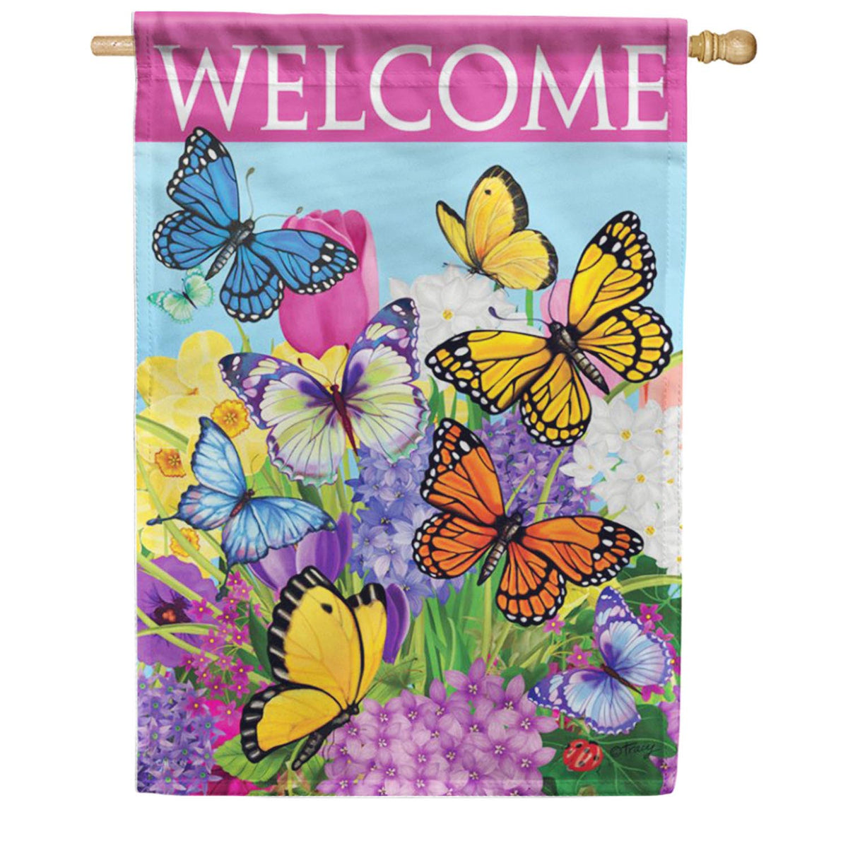 Bright Butterfly Garden House Flag