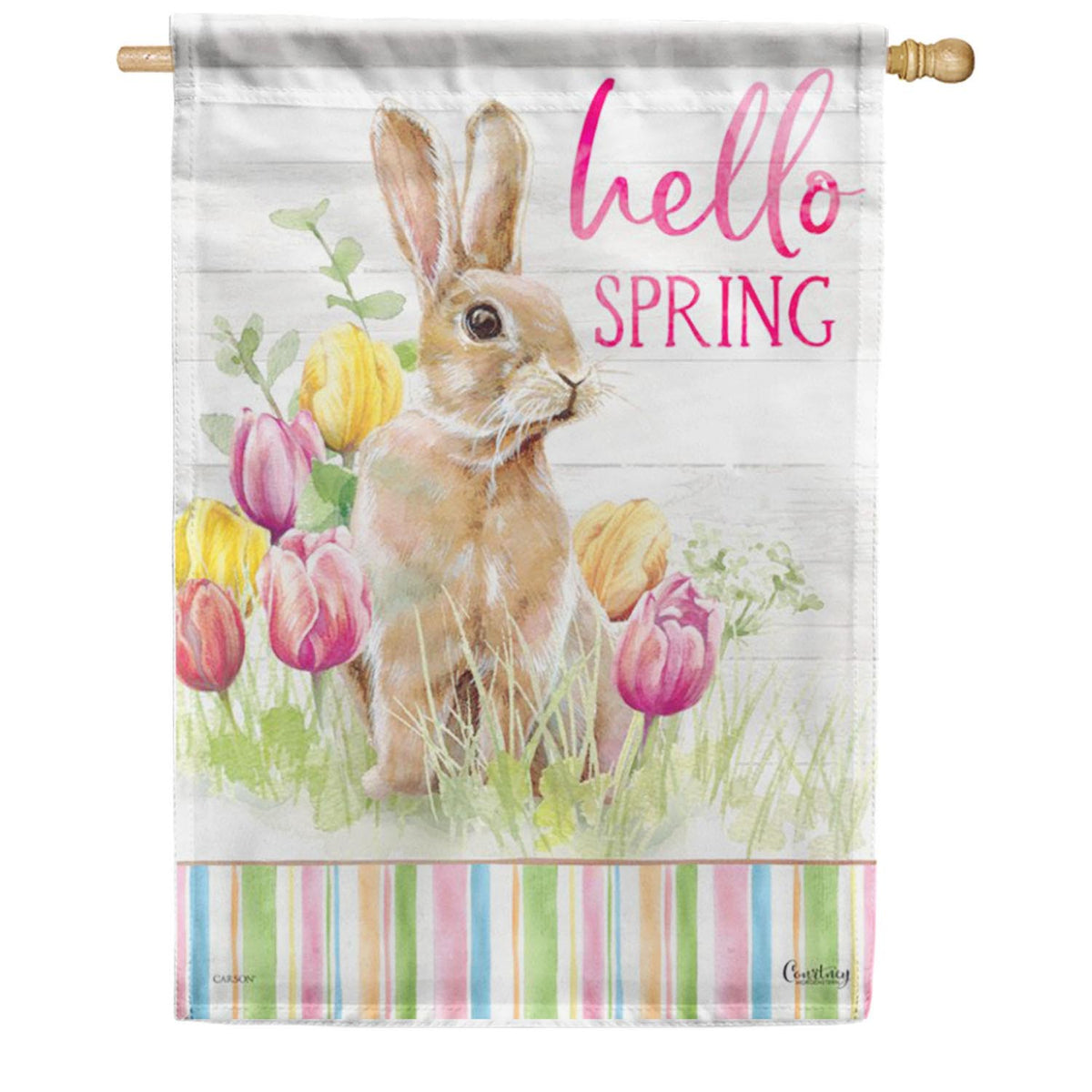 Hello Spring Bunny House Flag